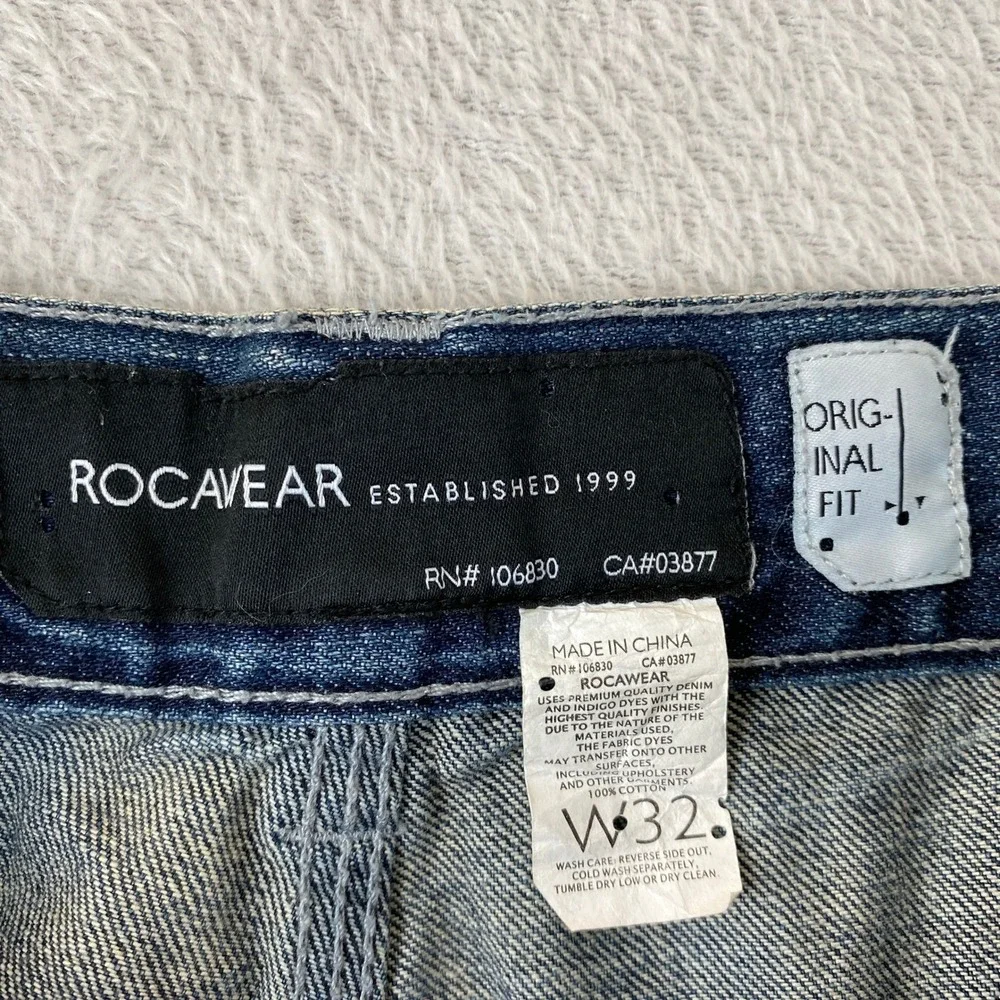 Rocawear 90s Y2K Jeans Men Size 32 (Fit 34) Blue Embroidered Skater Grunge Faded